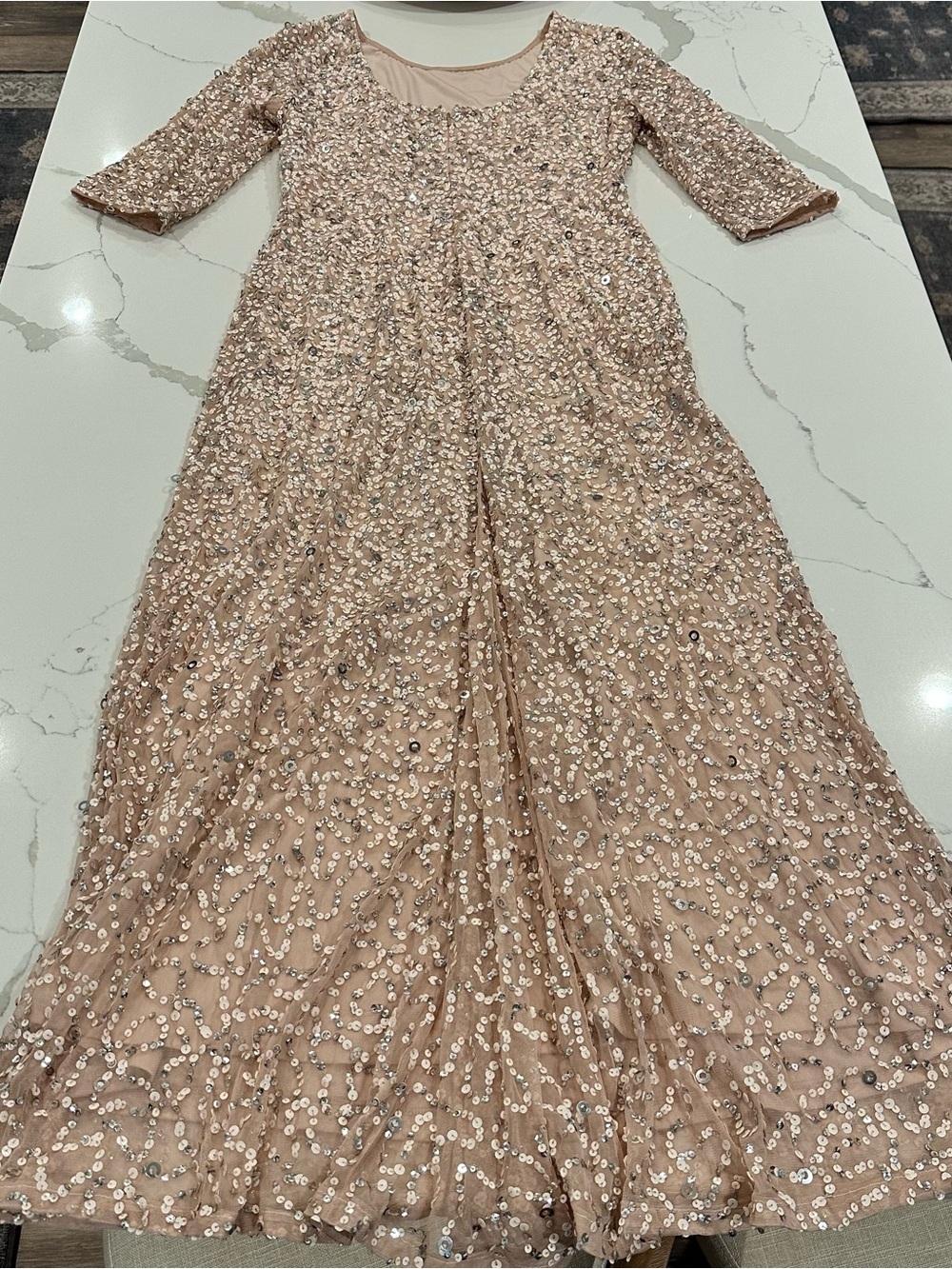 Adrianna Papell Scoop Back Sequin Gown Champagne Silver 12 Formal Dress Wedding - Picture 10 of 15